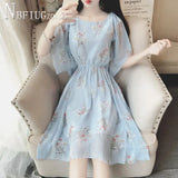Refreshing Floral Women Dress Summer Elastic Waist Female Chiffon