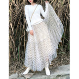 Women 3 Layer Polka Dot Tulle Ball Gown Skirt Elegant Elastic Waist Mesh A-line Tutu Skirt For Spring Summer QT2147-Outfit