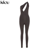 Kliou One Shoulder Sexy Cut Out Rompers Womens Jumpsuit 2021 Streetwear Solid Backless Active Wear Skinny Slim Jumpsuits