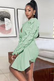 Green Sexy Deep-V Long Sleeve Ruffles Ruched Mini Club