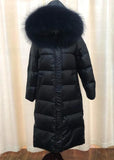 Natural Raccoon Fur Collar Hooded Winter Down Jacket Women 90% White Duck Down Thick Warm Park Female Long Snow