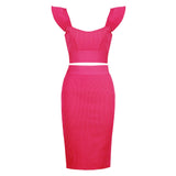 Quality 2022 New Style Sexy Fashion Pink Black Red Bodycon Rayon Two Pieces Bandage Dress Two Pieces & Skirt