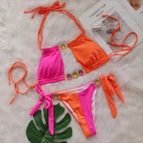 Woherb 2024 New Crystal Diamond Bikini Sexy Quilting Tied With Women's Split
