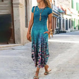 Flower Dress Women O Neck Pocket Summer Casual Dresses For Women Loose Long Dress Plus Size Ladies Vacation Party