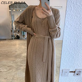 Autumn Sweater Dress Woman Korean Chic Elegant Argyle Knitting Dress Female Korean Khaki Knit Dresses Woman