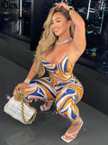 Kliou Aesthetic Panelled Print Jumpsuit For Women Hot Casual Silky Spaghetti Strap Skinny Bodysuit Streetwear Female