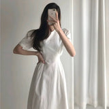 2020 Long Dresses Summer New Design Women Flhjlwoc Korean Japanese Style Cute Bow Tie Cotton Blend Red White Vintage Dress
