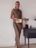 Sleeveless Long Dress Women Fashion Loose Solid O Neck Vestidos Ladies 2023 New Spring Summer Female Party Club Dresses-Outfit