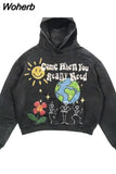 street ins high street trend print hooded sweater men and women new Harajuku punk loose casual couple coat long sleeves 729-1-Outfit