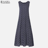 Polka Dot Maxi Dress Women's Sundress 2022 ZANZEA Casual Sleeveless Tank Vestidos Female O Neck Party