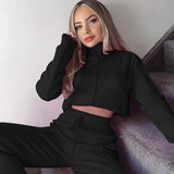 Women Two Piece Tracksuit Set Turtleneck Crop Sweatshirt and Patchwork Sweatpant Homewear Leisure Solid Casual