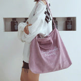 Women Corduroy Shoulder & Crossbody Bags Female Eco Cloth Handbag Large Capacity Zipper Totes Soft Embroidery Messenger