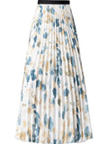 Spring Summer Floral Printed Chiffon High Waist A-Line Skirts Women Elegant Midi Length Polyester Pleated Skirt QT1751-Outfit