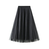 Silk Folded Skirt Net Yarn Half-Dress Woman Long Yarn Skirt On Both Sides Of The