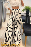 Women Spring Summer 2pcs Clothes Set Long Sleeve V Neck T Shirt Top High Waist Wide Leg Pants Loose Full Length-Outfit
