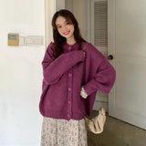 Cardigan Sweater Long Sleeve Single Breasted Solid O-Neck Females Loose Trendy Chic Leisure Elegant Sweet Outwear