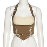 Woherb 2023 New Women's Sexy Slim Fashion Bump Color Hanging Neck Small Vest-Outfit