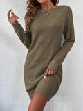 Solid Color Sexy Knitted Skirt Female Geometric Pattern Thread Round Collar Sweater