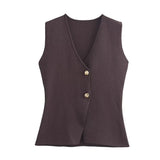 Women's 2025 Summer New V-Neck Gold Button Knitted Vest + Folding Skirt