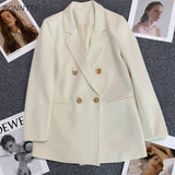 Blazers Women Solid Loose Double Breasted Korean Style Office Ladies Design Simple Leisure Streetwear Temperament