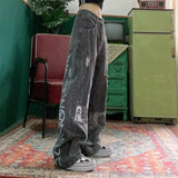 industry American retro streetwear multi-pocket design gradient washed couple loose and versatile cargo pants jeans
