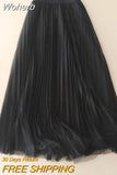 Woherb Elastic 3 Layers Waist Ball Gown Gauze Tutu Skirt Elegant Vintage Mesh Long Tulle Skirt For Spring Autumn QT2117 1215-0-Outfit
