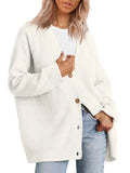 Joker Knit 2023 Women's Button V-Neck Pure Color Sweater Women-Outfit