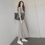 Women Ankle-length Tunic Bandage Solid Elegant Street BF Style Feminino Hipster Hot Sale Ulzzang Vacation V-neck Simple-Outfit
