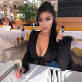 2019 long sleeve fur V-neck wrapped bandage sexy crop tops autumn winter women streetwear club party outfits