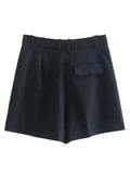 2023 Summer Women Solid Pleated Shorts Casual High waist Pockets Zipper Female Elegant Sweet Shorts Clothing-Outfit