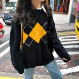 Style Knitted Sweater Winter College Oversized Pullovers Fashion O-Neck Loose All Match Female Jumper Tops Sueter