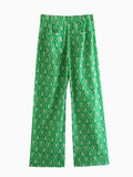 2023 Women Summer Straight Pants Fashion Print Buttons Pockets Female Elegant Street Thin Pant Trousers Clothing-Outfit