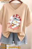 100% Cotton M-6XL T Shirt Japanese Cartoon Anime Tshirt Short Sleeve Women's Top Summer Couple V Neck Oversized T Shirts-Outfit