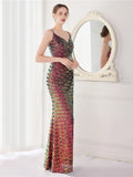 Formal Sequins Strap Slit Mermaid Evening