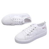 Women Shoes 2022 Fashion Summer Casual White Shoes Cutouts Lace Canvas Hollow Breathable Platform Flat Shoes Woman
