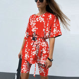 New Casual Tie Dye Women Two Piece Sets With Belt Home Loose Sports Tracksuits Fashion Leisure Bicycle Suit Summer