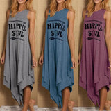 Casual Dress 2021 Summer Hippie Soul Letter Print Long Dress Loose Sleeveless O-Neck Double Layer Irregular Hem Maxi