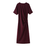 Open Fork Midi Dress 2025 Spring And Summer Collar Leisure Long