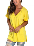 Casual V-neck Short Sleeves Solid Loose