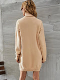 Winter Casual Khaki Turtleneck Long Sleeve Slim Knit