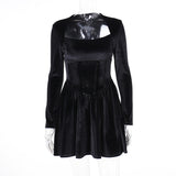 Velvet Square Corset A Line Women Formal Dress Bodycon Long Sleeve New Year Elegant Autumn Party Sexy Lady Mini Dress-Outfit