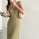 Knitting Dress Women 2022 Summer Tank Sleeve Streetwear Vintage Elegant Knit Bodycon Dress Sleeveless Hook Clothing