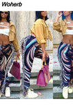 Tassels Patchwork Striped Print Jogger Pant Women Rave Festival Clothing 2023 Fashion Casual High Waist Bodycon Sweat Pants 729-0-Outfit