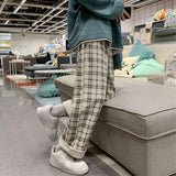 Women Casual Pants Plaid Loose Aesthetic Wide Leg Trousers Female Ins Fashion All-match Korean Style Elastic Waist Streetwear-Outfit