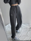 sweet hot girl style blue embroidered pattern sweatpants women 2022 spring loose high waist jogging summer sweatpants