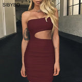 One Shoulder Hollow Out Summer Dress Casual Strapless Backless Sleeveless Mini Bodycon Dress Sheath Sexy Women