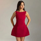 O Neck Sleeveless Backless Mini Dress Y2K Streetwear Party Evening Women Clothing YJ24027SK-Outfit