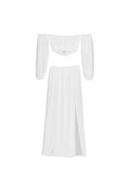 Mesh Sheer Bikini Cover-ups Set See-through Long Sleeve Crop Tops Floor-length Skirt Two Piece Swimwear Beach Women