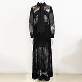 Spring And Summer New Star Fashion Lace Splicing 100-Folded Dress And Floor Long