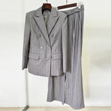 Early Spring New High-Grade Gray Heavyweight Hot Diamond Double Buckle Suit Trousers Set Two